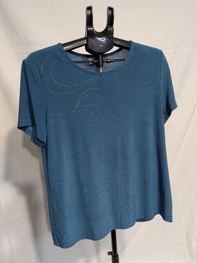 Jaclyn Smith Teal Short Sleeve Top with Swirl Cutout Accents
